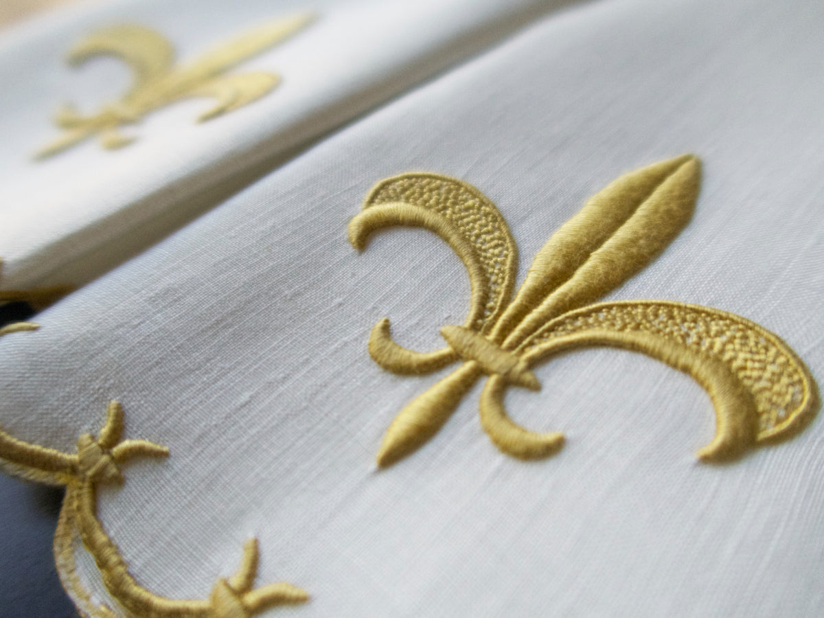 French Fleur de Lis Embroidered White Hand Towel