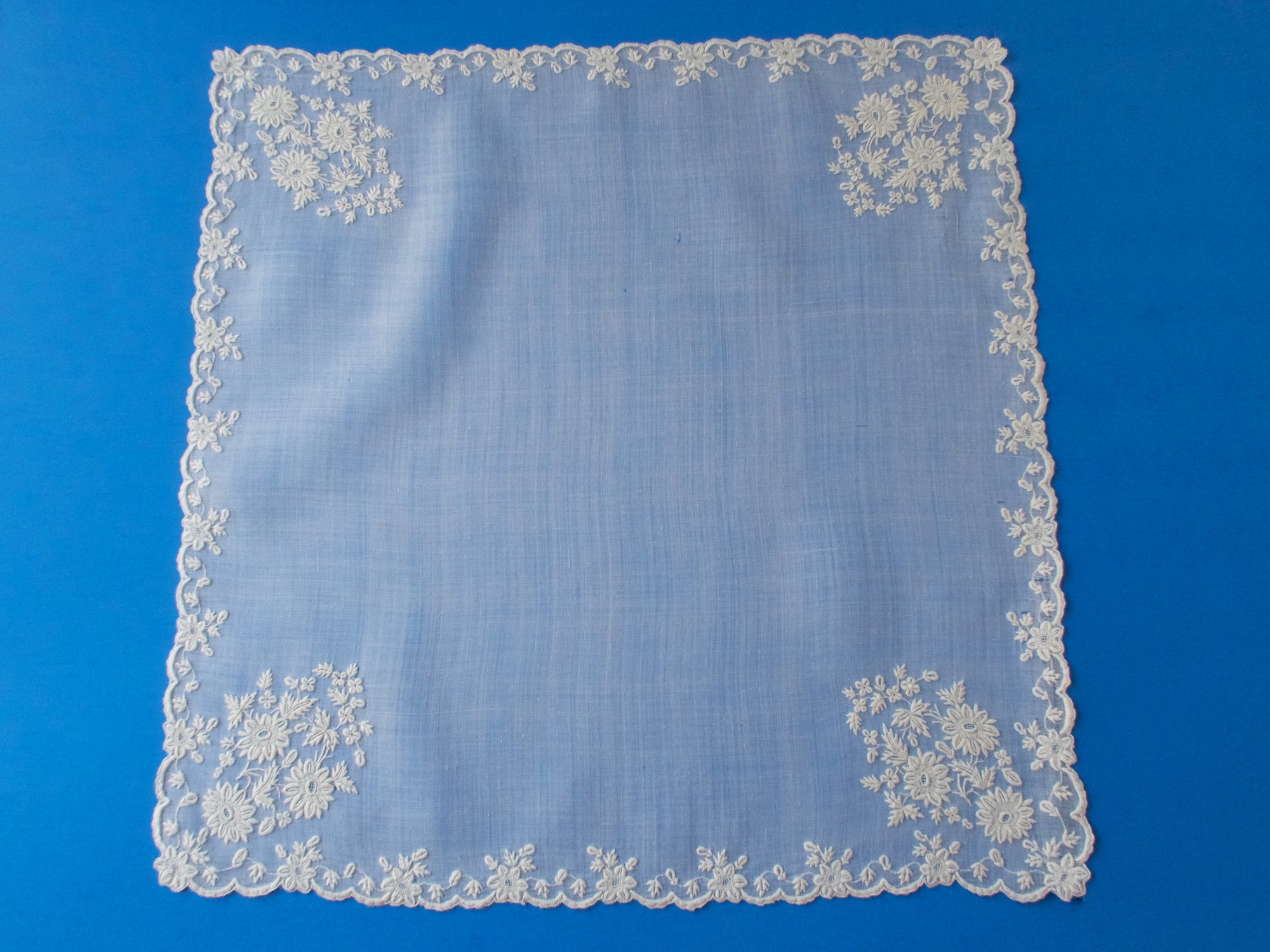 Antique 19th Century French Whitework Lace Handkerchief 17