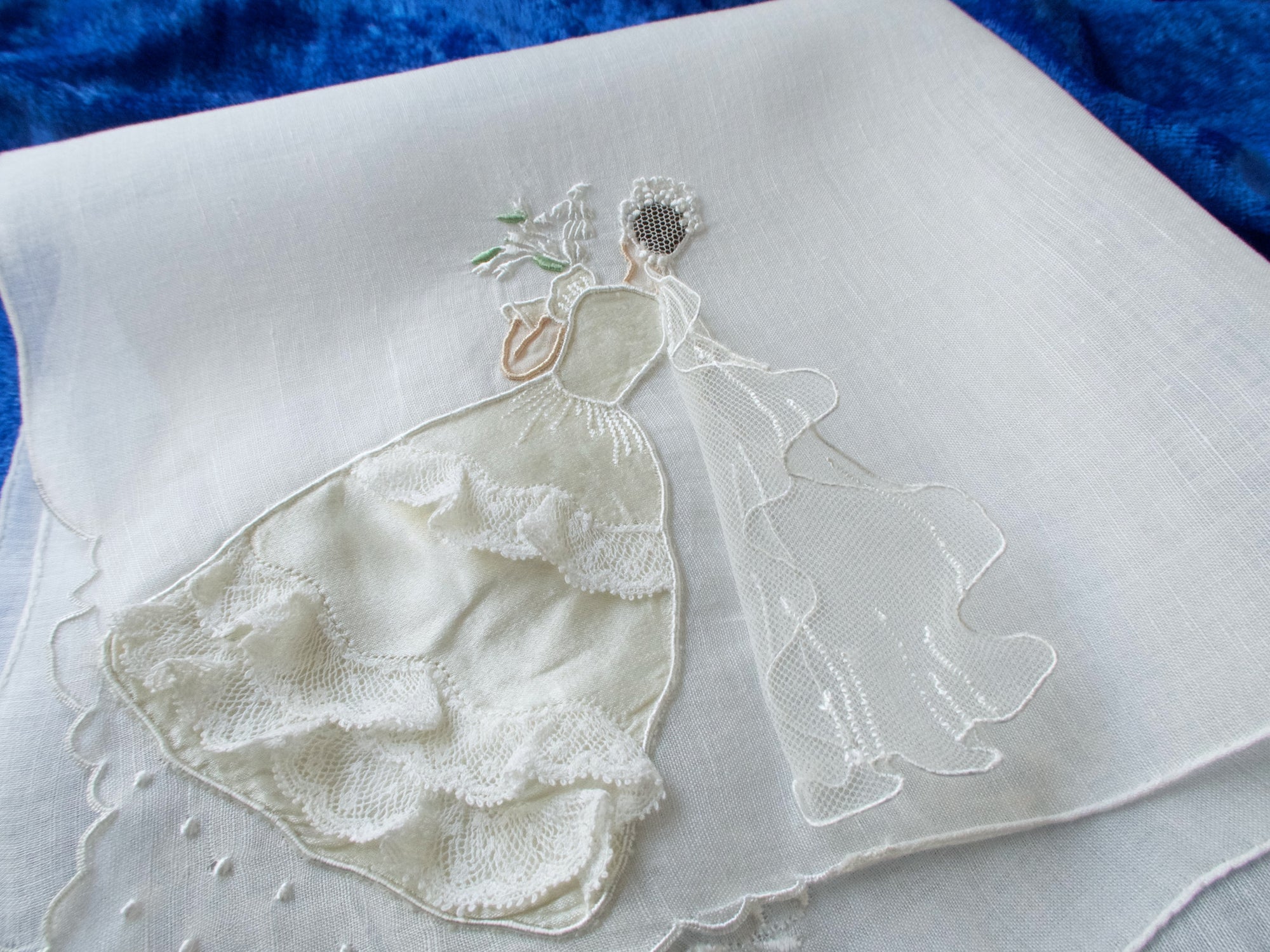 Rare Vintage Madeira Bride Lace Veil Handkerchief