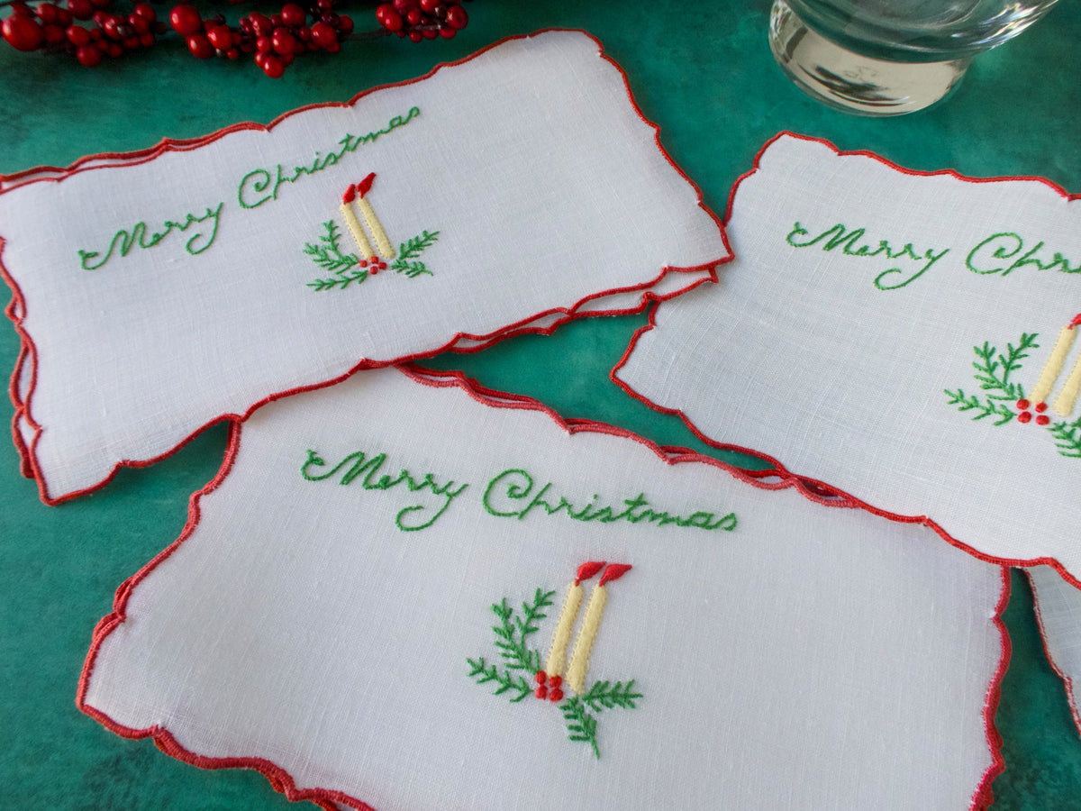 Mini &quot;Merry Christmas&quot; Madeira Cocktail Napkins, Set of 8