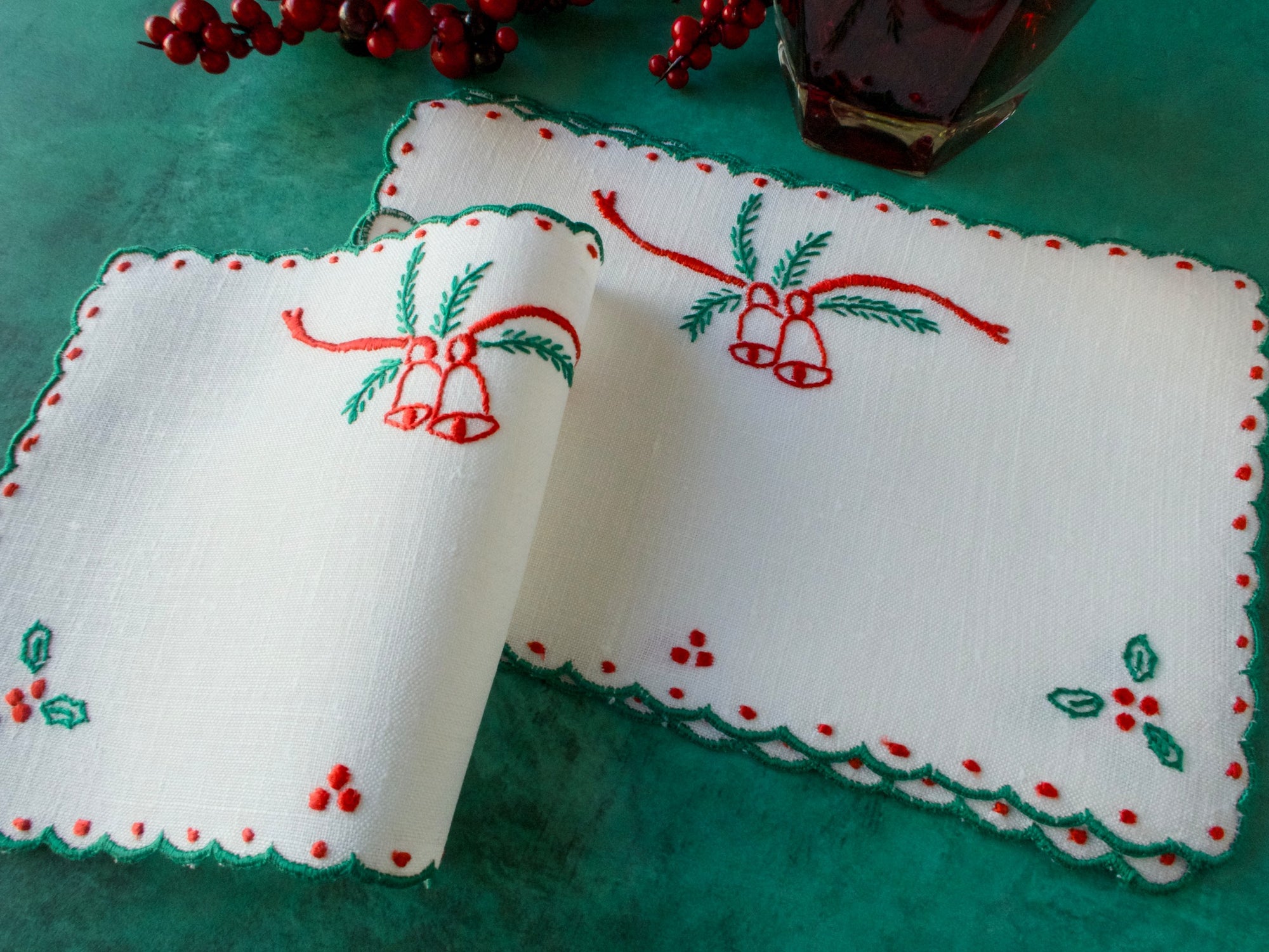 Christmas Bells Vintage Madeira Cocktail Napkins, Set of 8