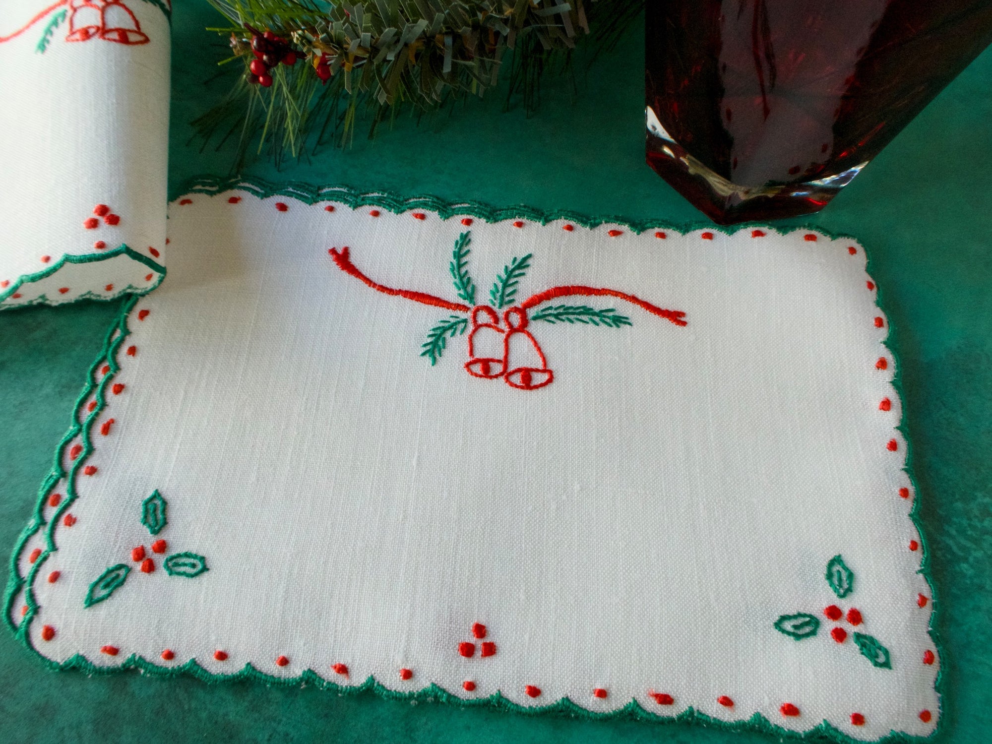 Christmas Bells Vintage Madeira Cocktail Napkins, Set of 8