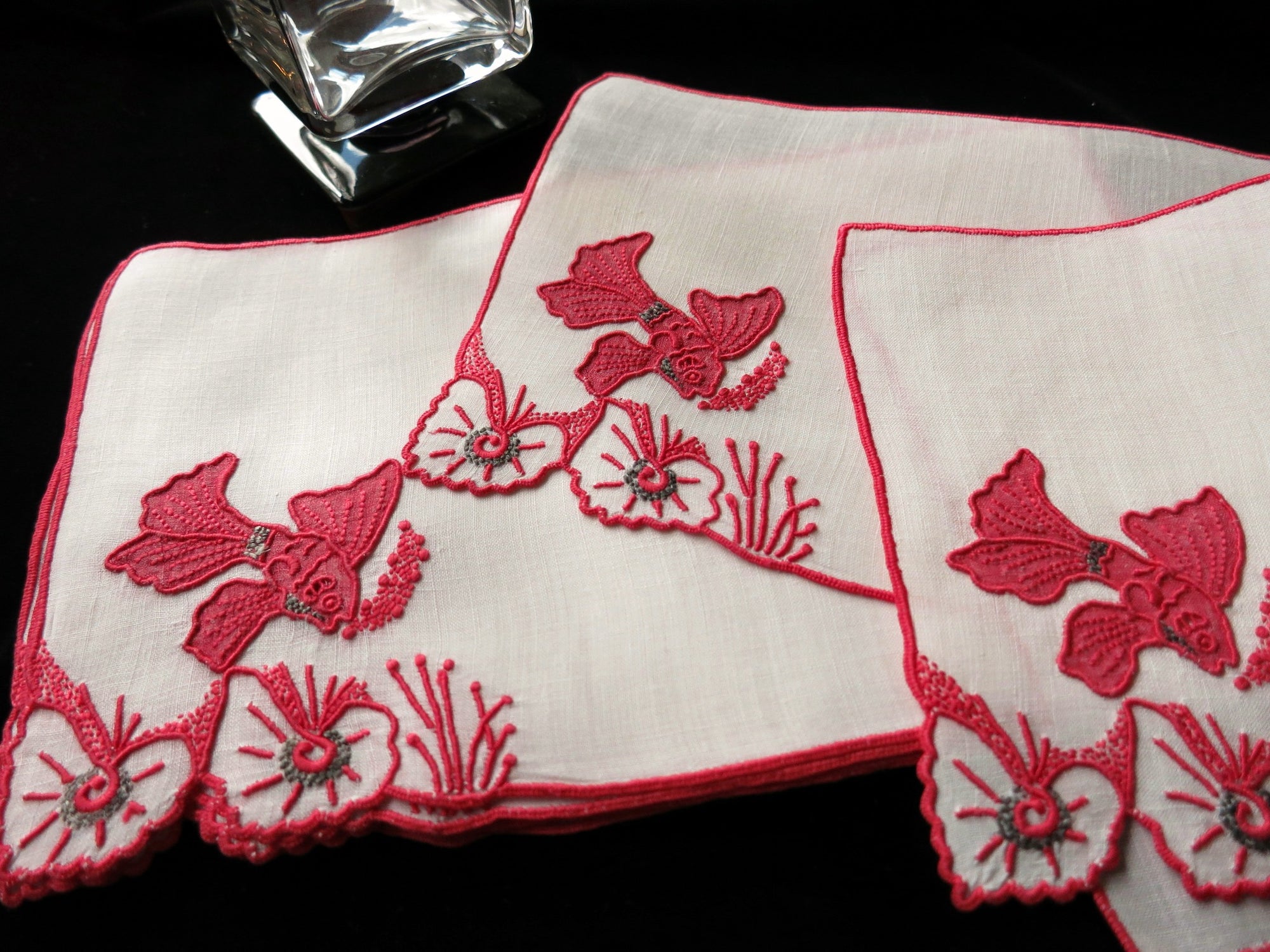 "Tropical Fish" in Red Vintage Marghab Cocktail Napkins, Set of 8