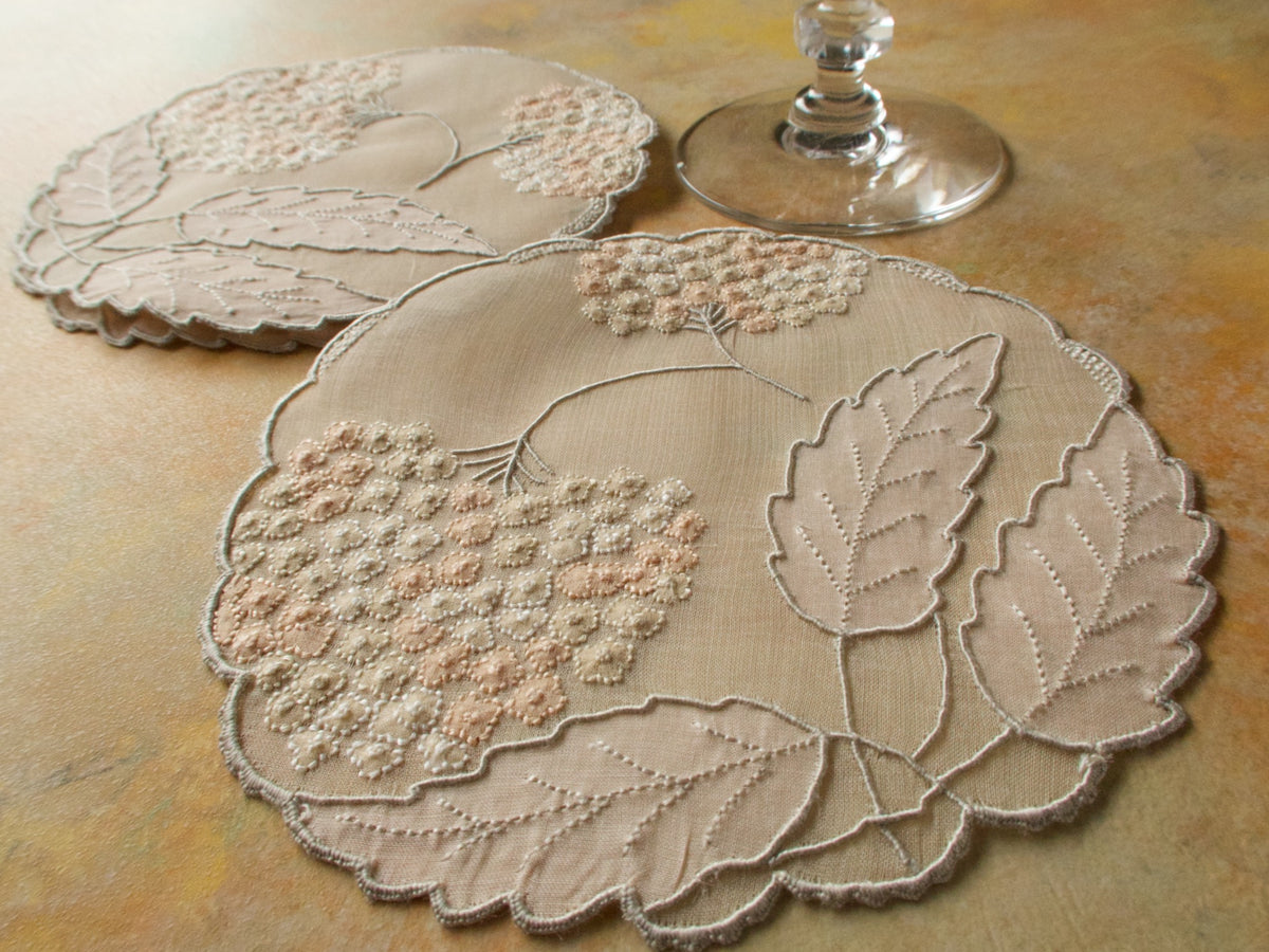 &quot;Hydrangea&quot; Vintage Marghab Coasters Cocktail Rounds, Set of 6