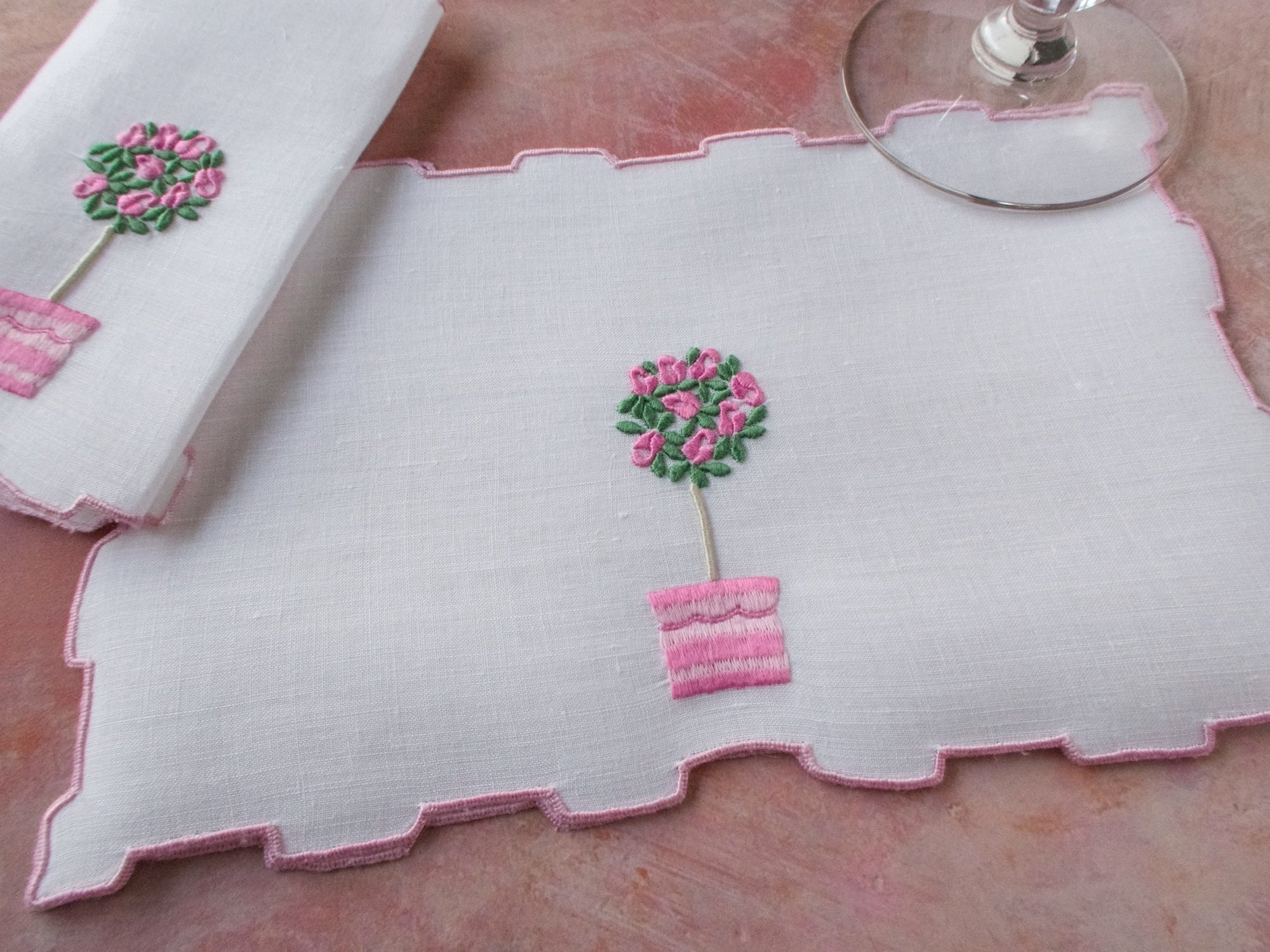 Rose Tree in Pink Vintage Madeira Cocktail Napkins, Set of 8