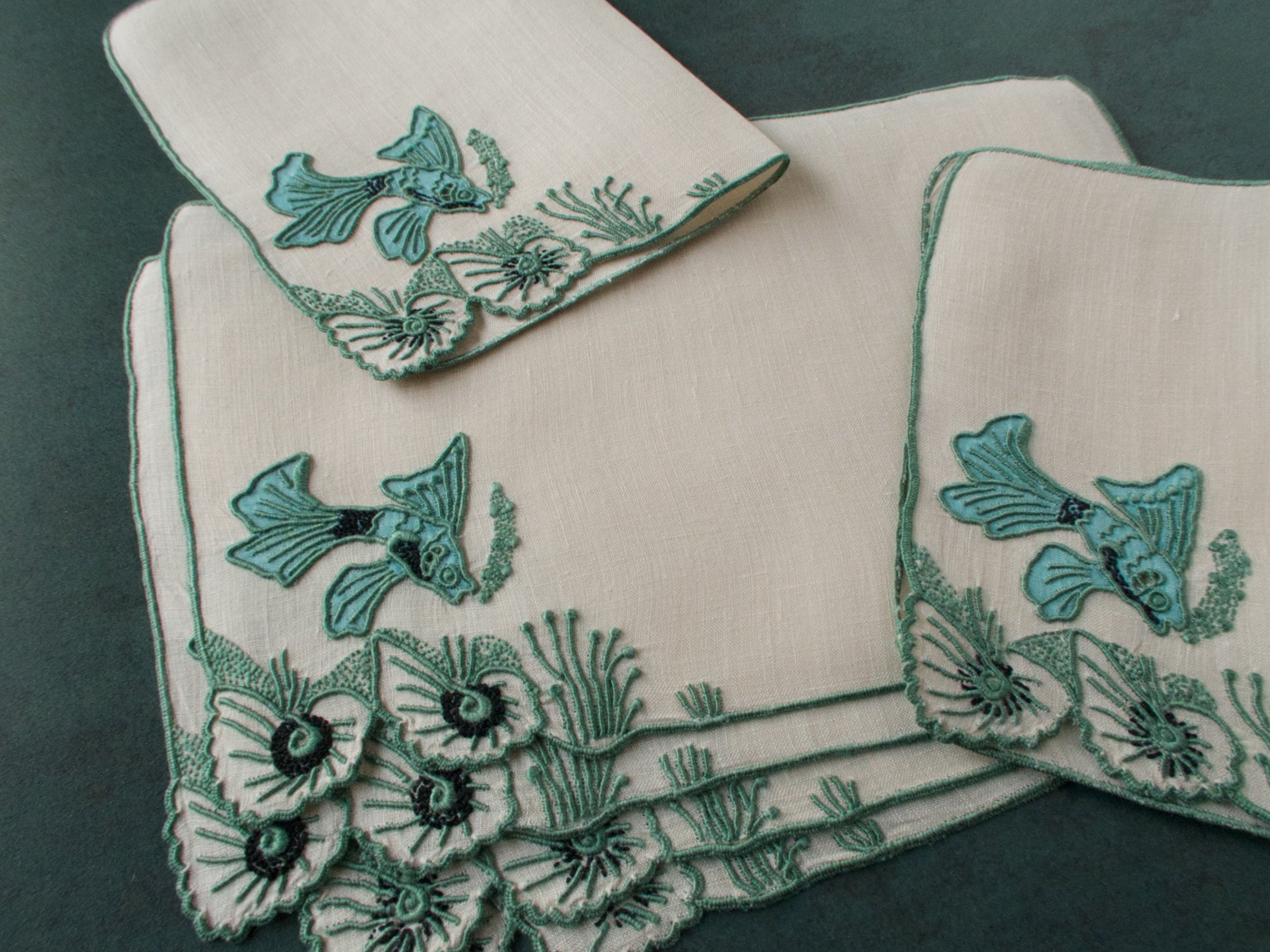 "Tropical Fish" in Teal Vintage Marghab Cocktail Napkins, Set of 6