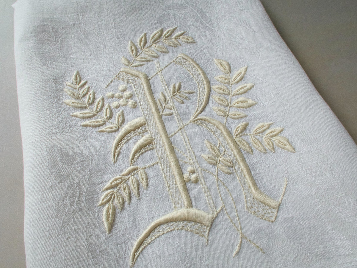 Gothic Monogram &quot;R&quot; Fringed Linen Damask Show Towel 22x44