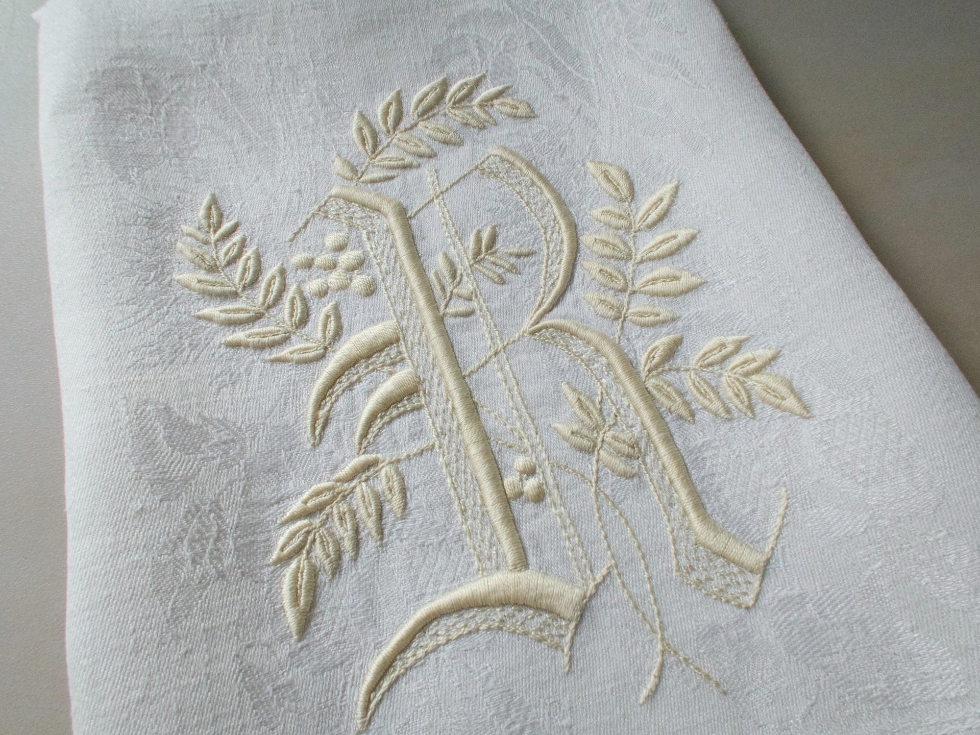 Gothic Monogram "R" Fringed Linen Damask Show Towel 22x44