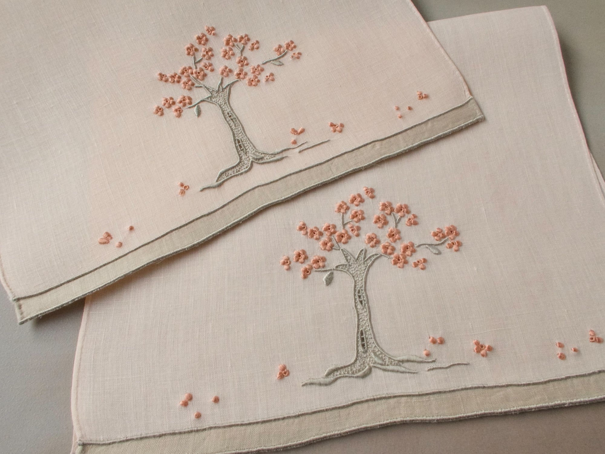 "Jacaranda Tree" in Pink Vintage Marghab Fingertip Towels, Set of 2