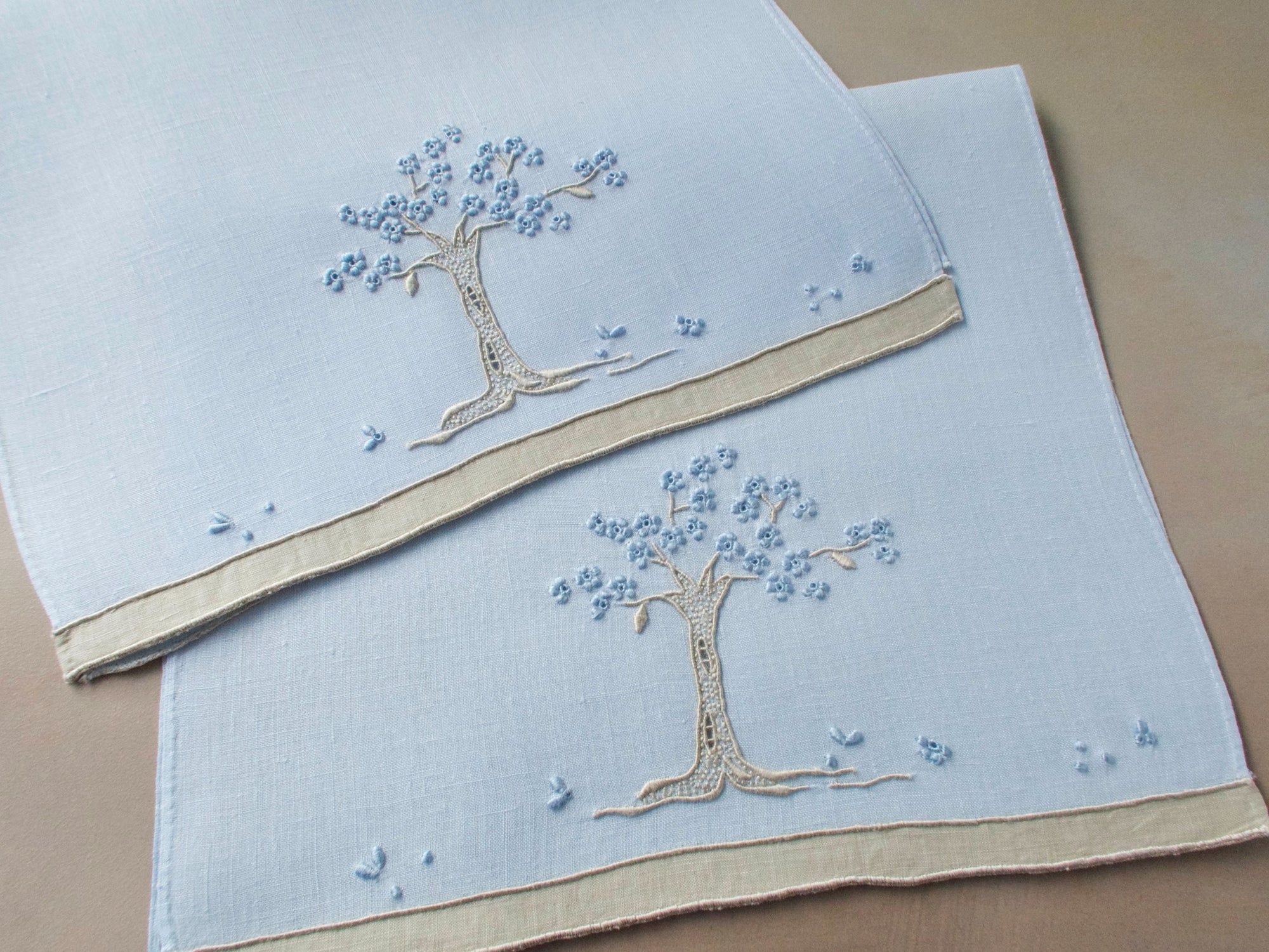 "Jacaranda Tree" in Blue Vintage Marghab Fingertip Towels, Set of 2