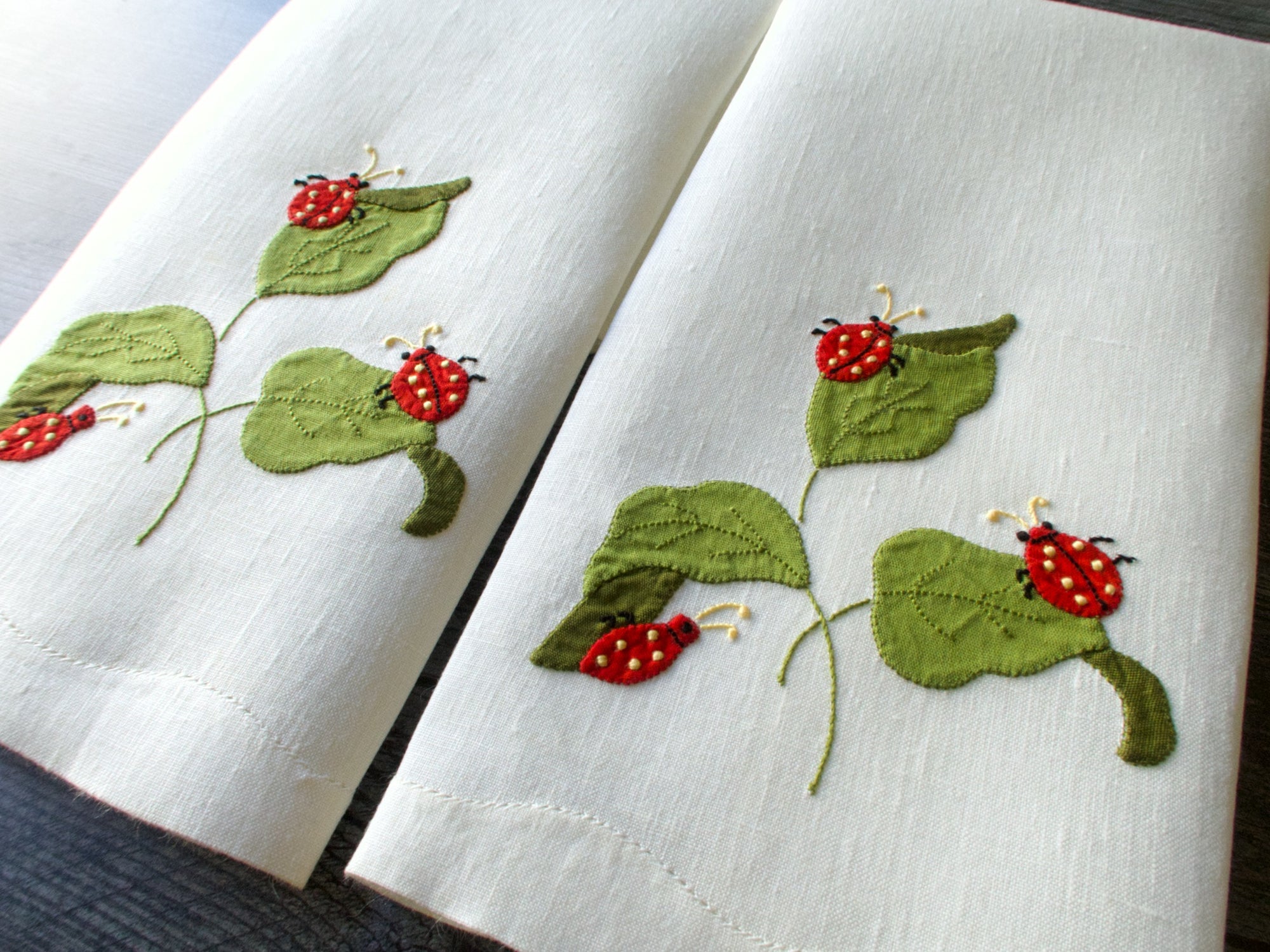 Ladybugs Vintage Madeira Guest Towels, Set of 2