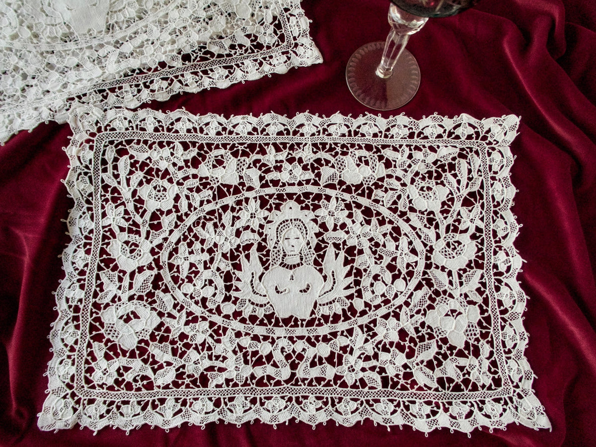 Dramatic Vintage Needle Lace Placemats, Set of 8