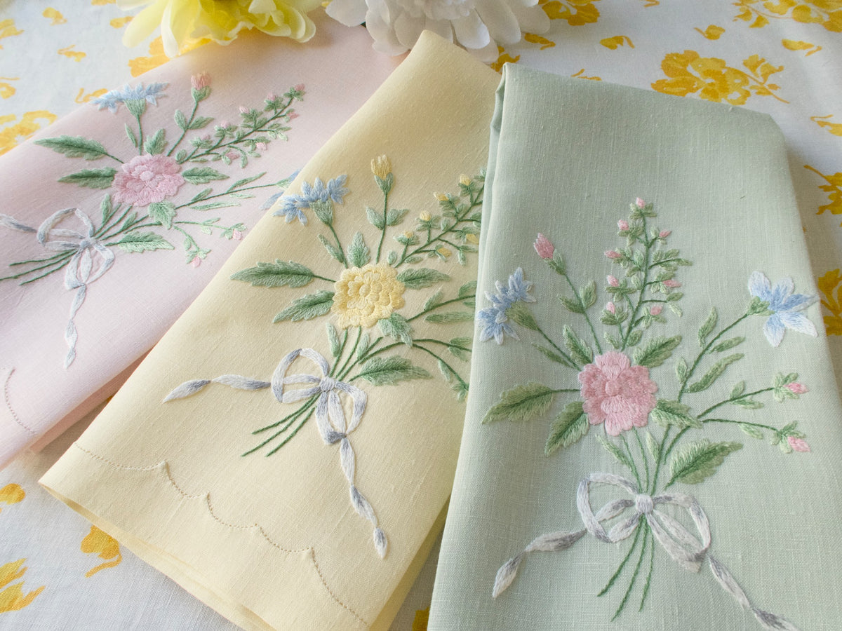 Exquisite Vintage Madeira Linen Guest Towels, Set of 3