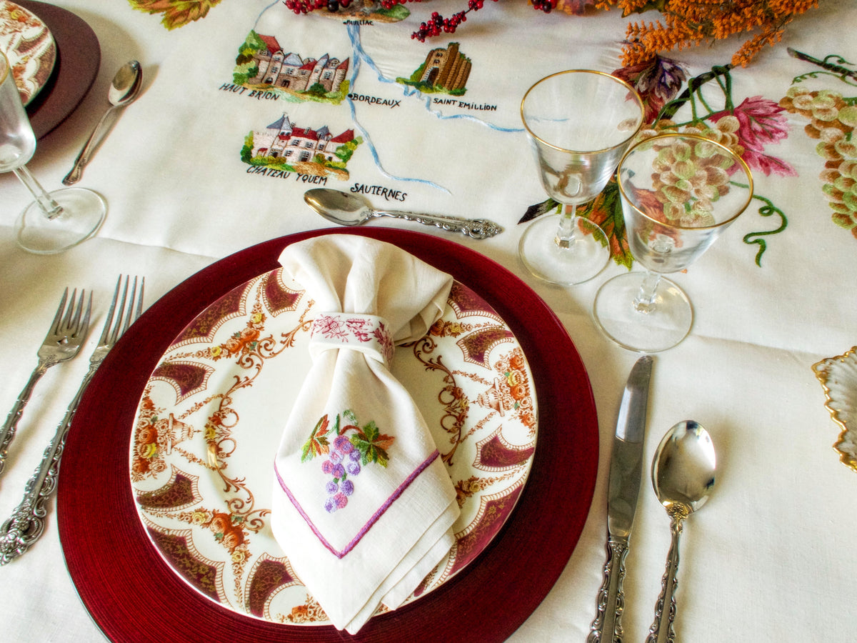 Antique French Tablecloth and Napkins in White Linen, 1900, Set of 24 for  sale at Pamono