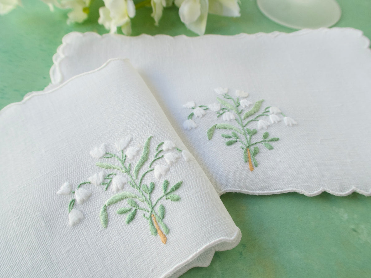 Lily of the Valley Vintage Madeira Linen Cocktail Napkins, Set of 6