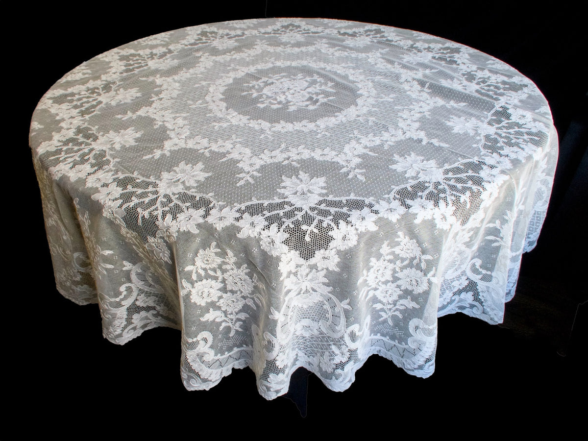 Vintage French Alencon Lace Round Tablecloth 72&quot;