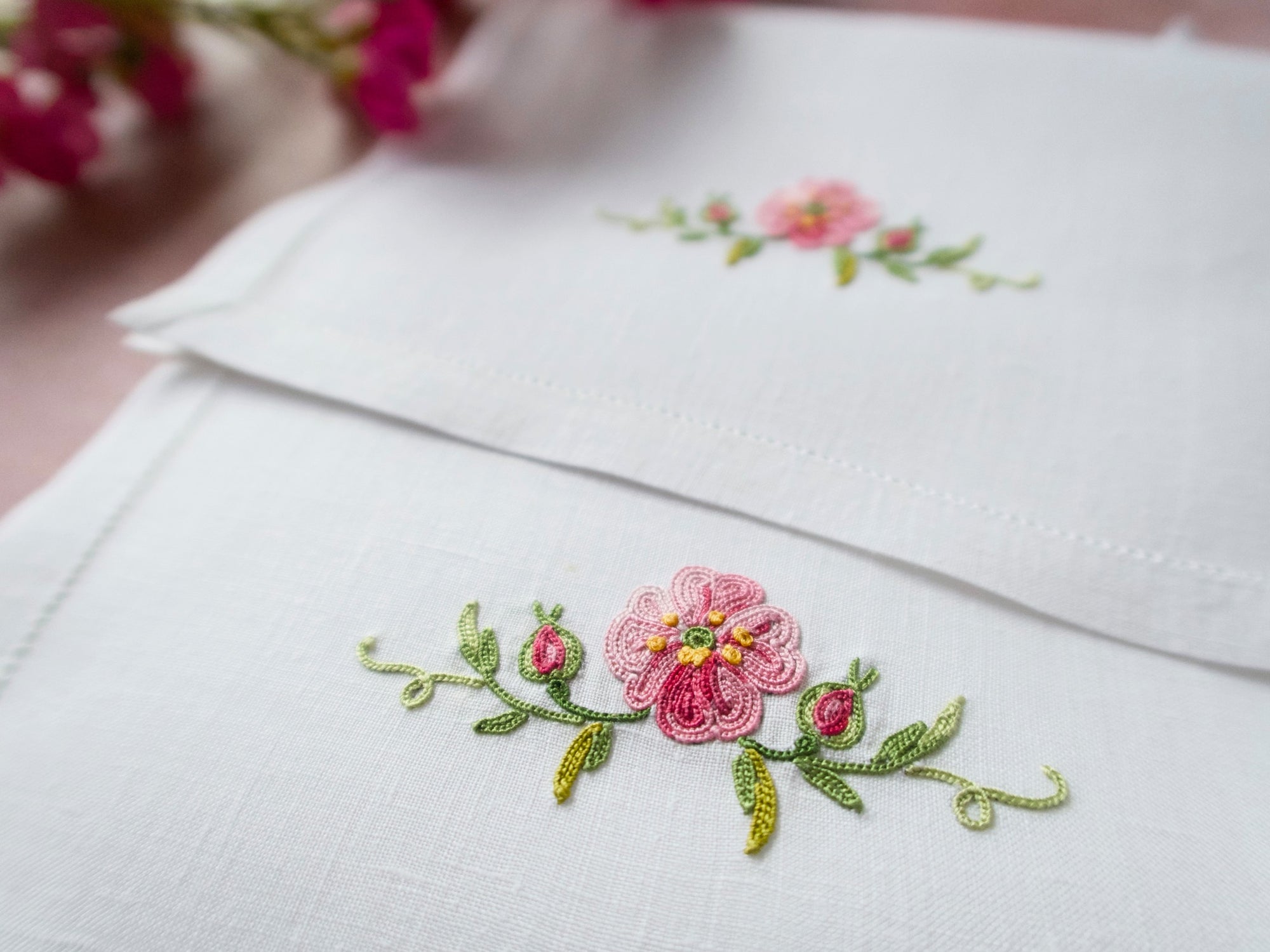 Vintage French Beauvais Embroidered Cocktail Napkins, Set of 8