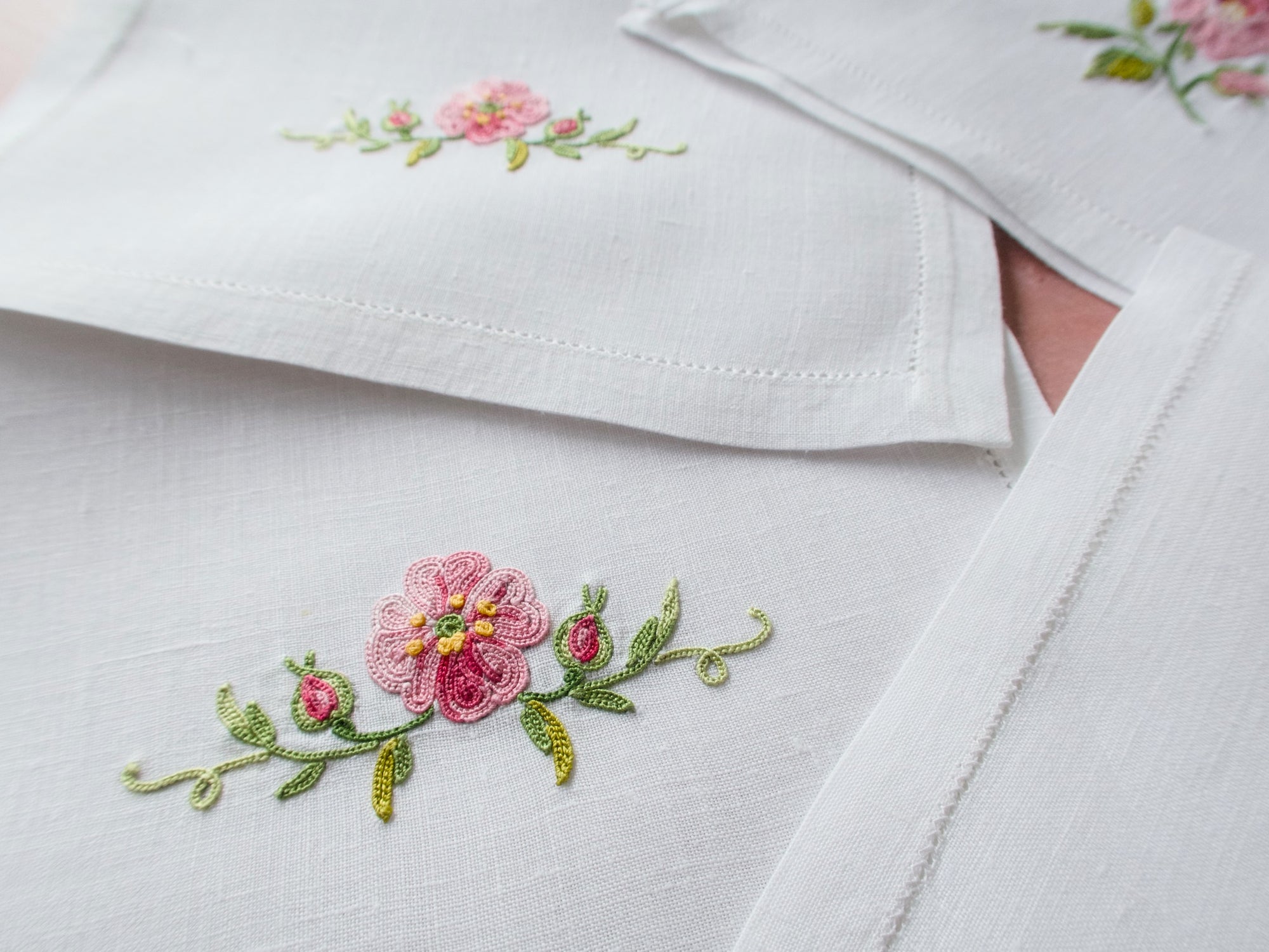 Vintage French Beauvais Embroidered Cocktail Napkins, Set of 8