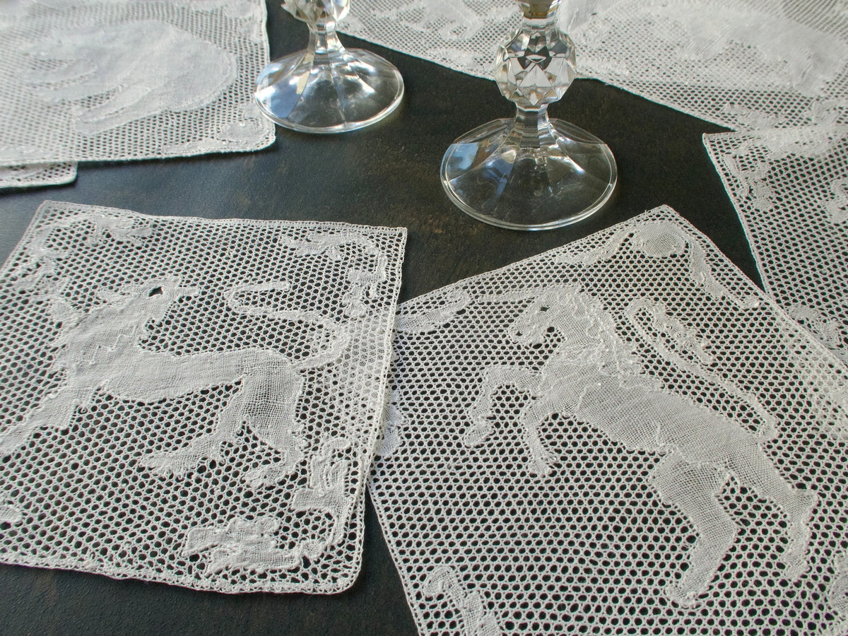 Unicorn, Lion &amp; More Antique Lace Cocktail Napkins, Set of 10