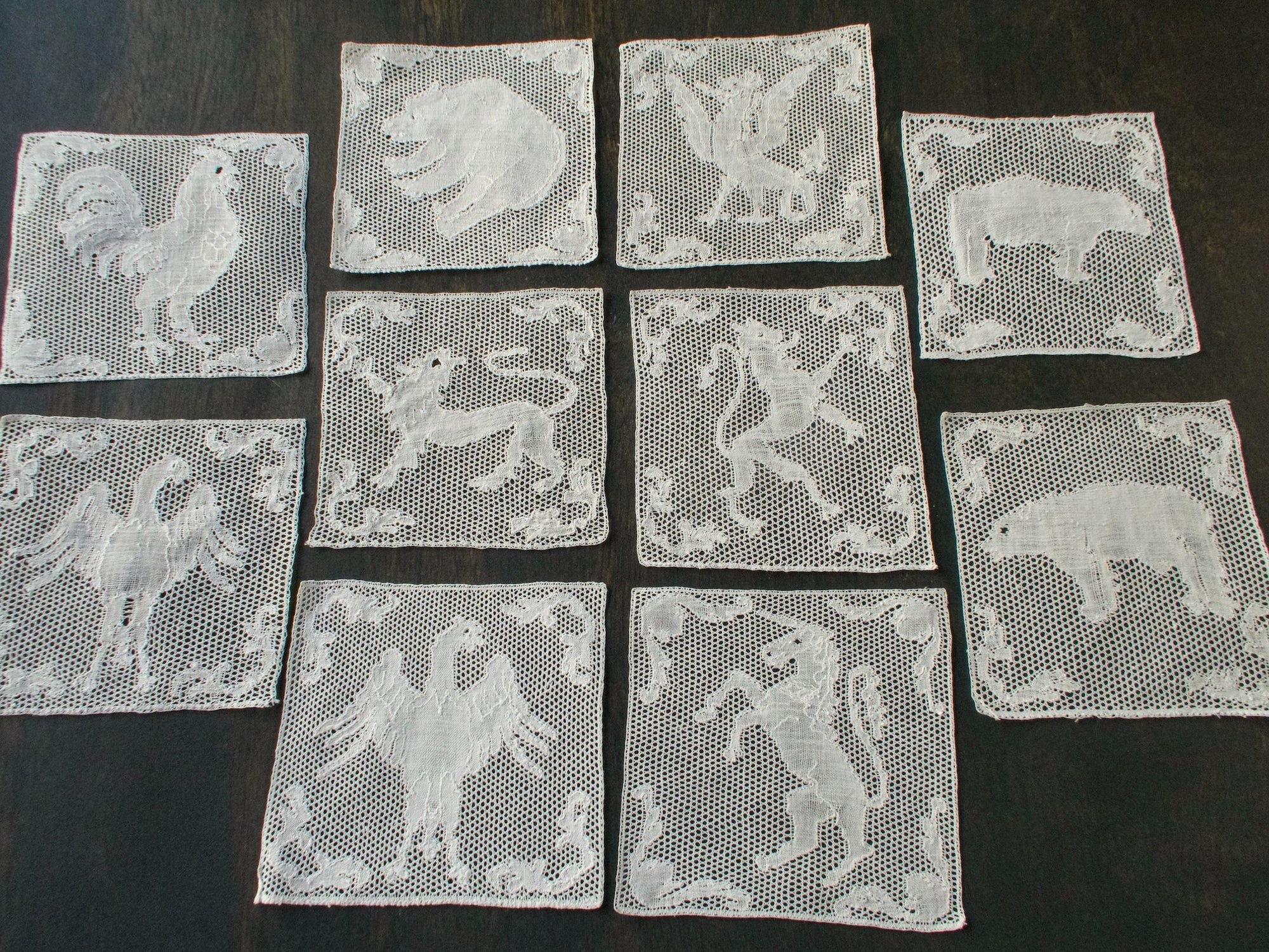 Unicorn, Lion & More Antique Lace Cocktail Napkins, Set of 10