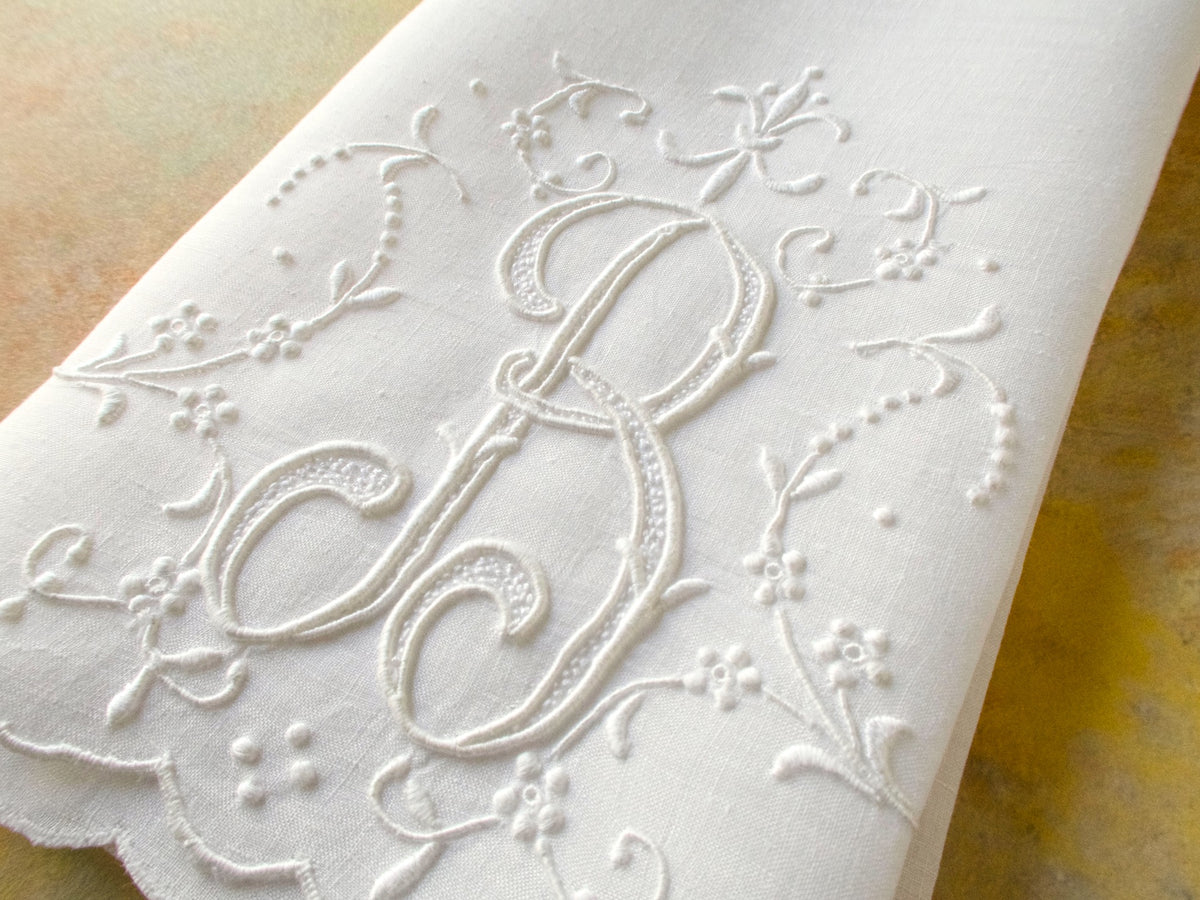 &quot;B&quot; Monogram Vintage Madeira Linen Guest Towel