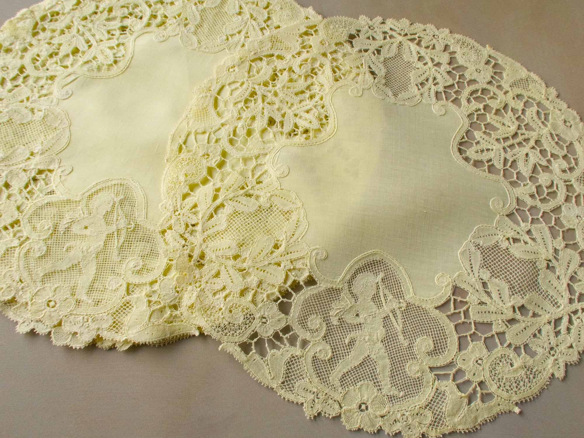 Vintage Cherubs Belgian Lace in Yellow Round Placemats, Set of 6