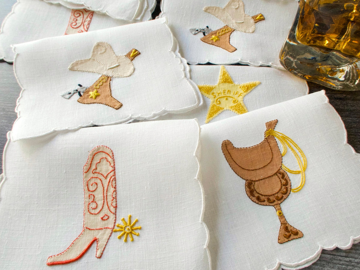 Cowboy Western Vintage Madeira Cocktail Napkins, Set of 8