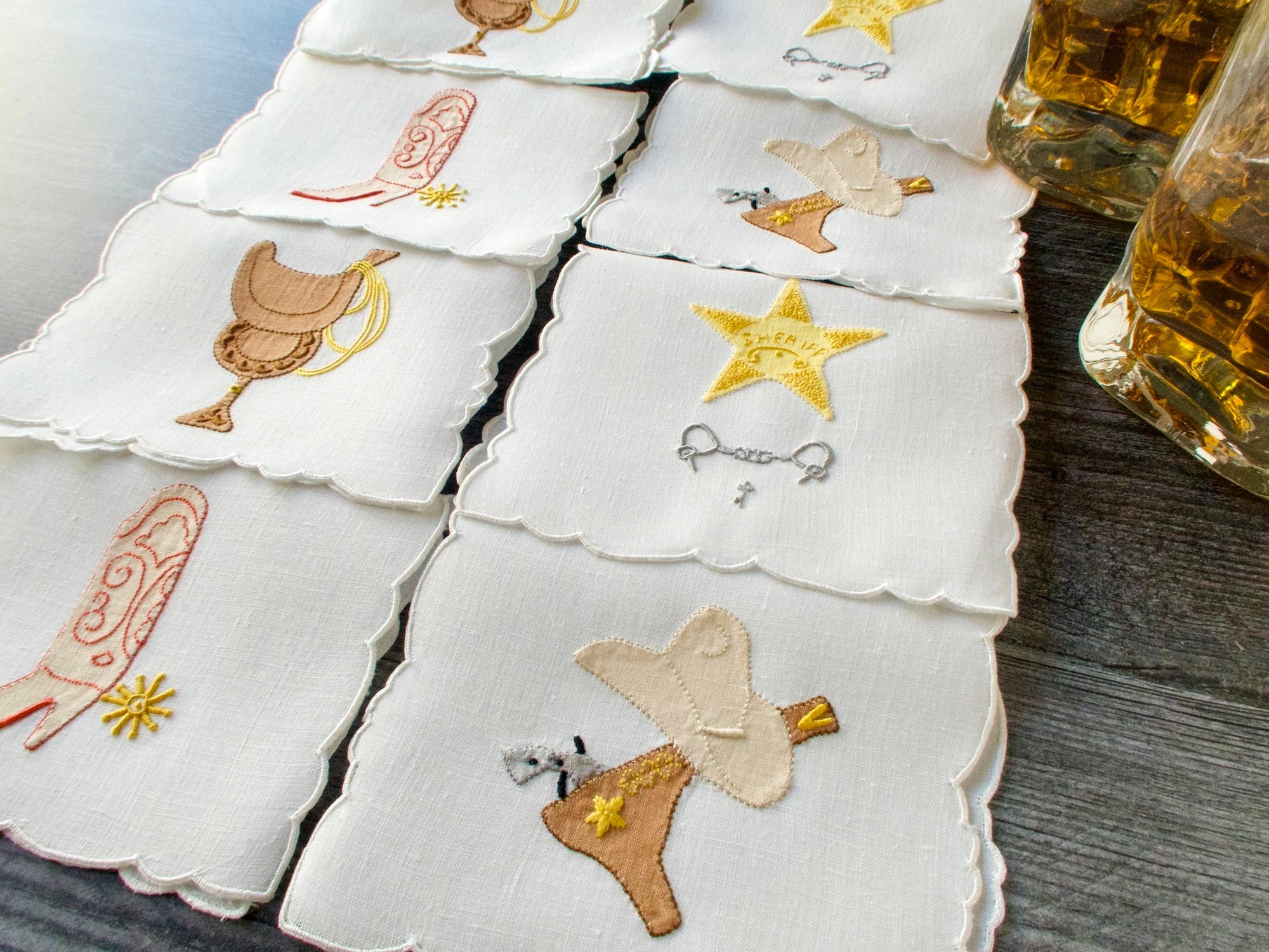 Cowboy Western Vintage Madeira Cocktail Napkins, Set of 8