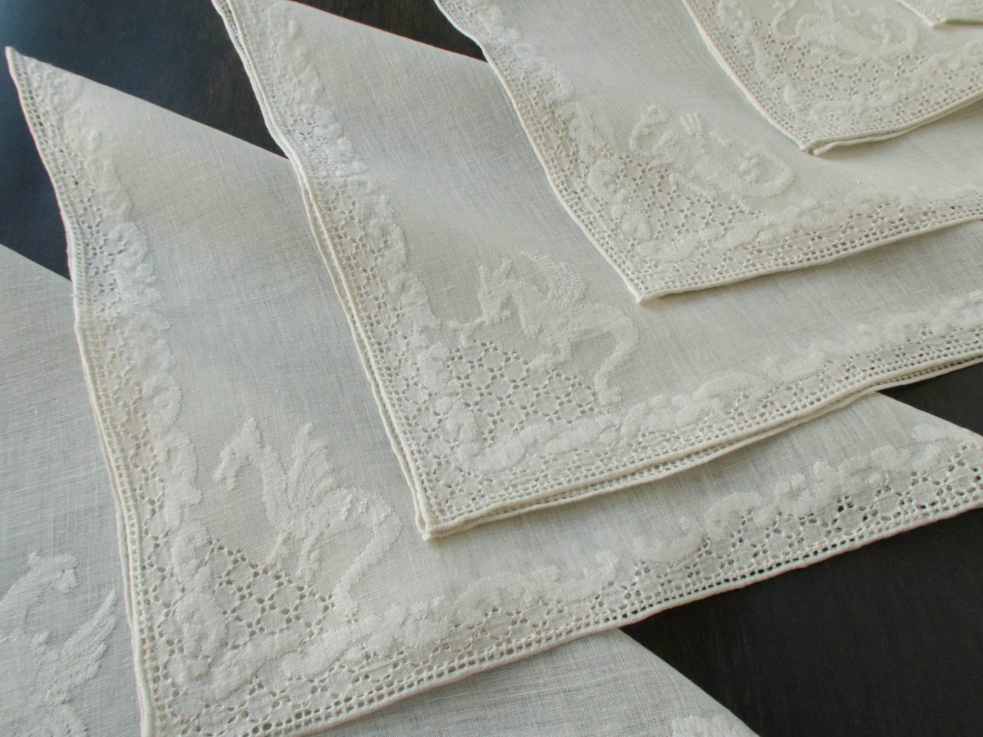 Dragons Italian Embroidered Linen Cocktail/Tea Napkins, Set of 12