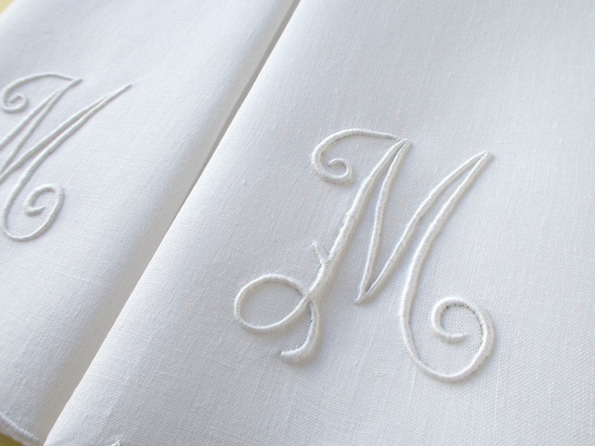 &quot;M&quot; Monogram Vintage Madeira Linen Fingertip Guest Towels, Set of 2