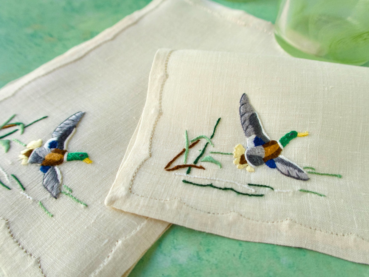 Mallards in Flight Vintage Madeira Cocktail Napkins, Set of 8