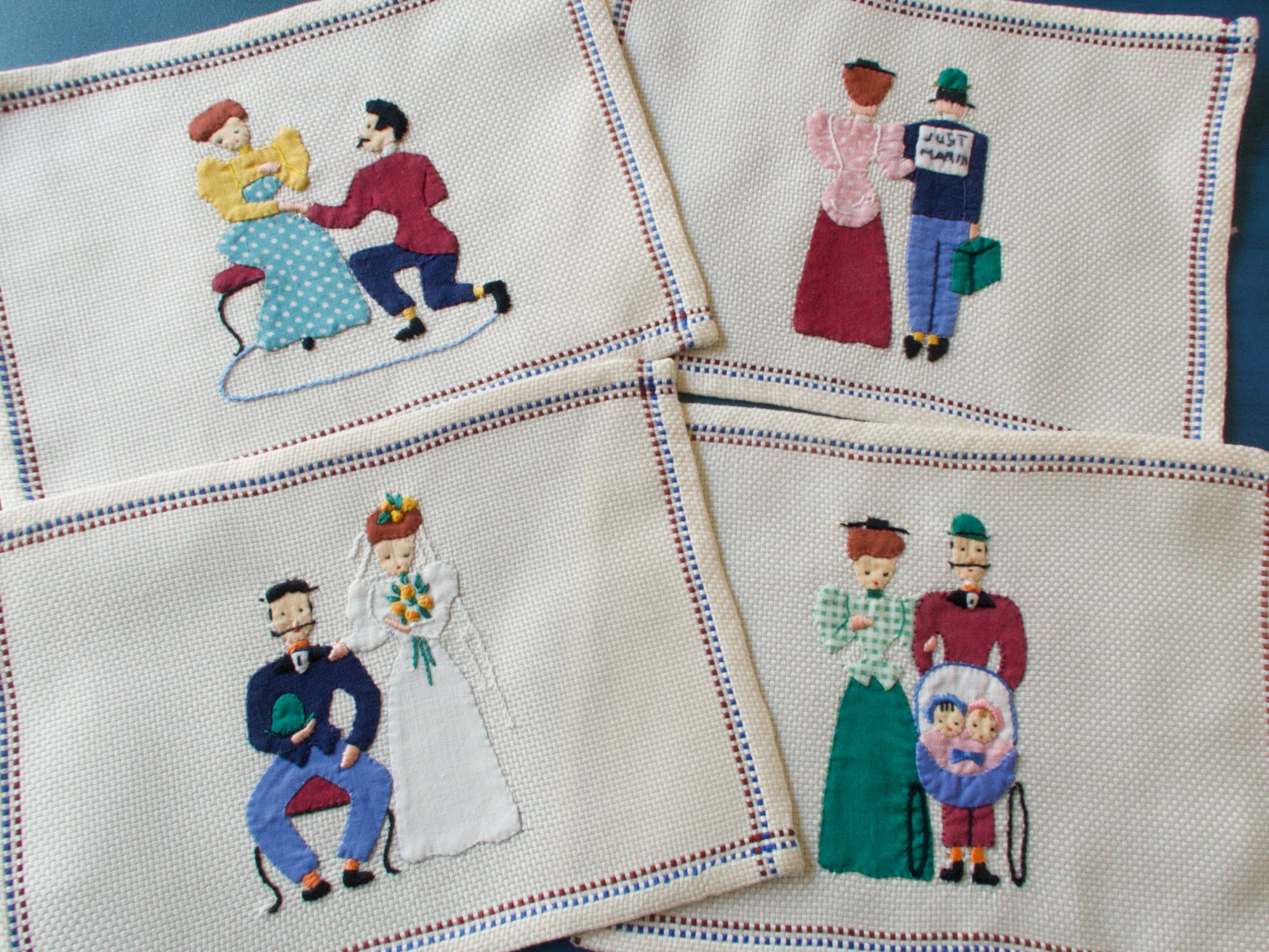 Old Fashioned Courtship Vintage Madeira Cocktail Napkins, Set of 8