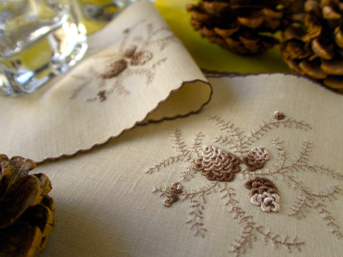 &quot;Pine Cones&quot; Vintage Marghab Cocktail Napkins, Set of 6