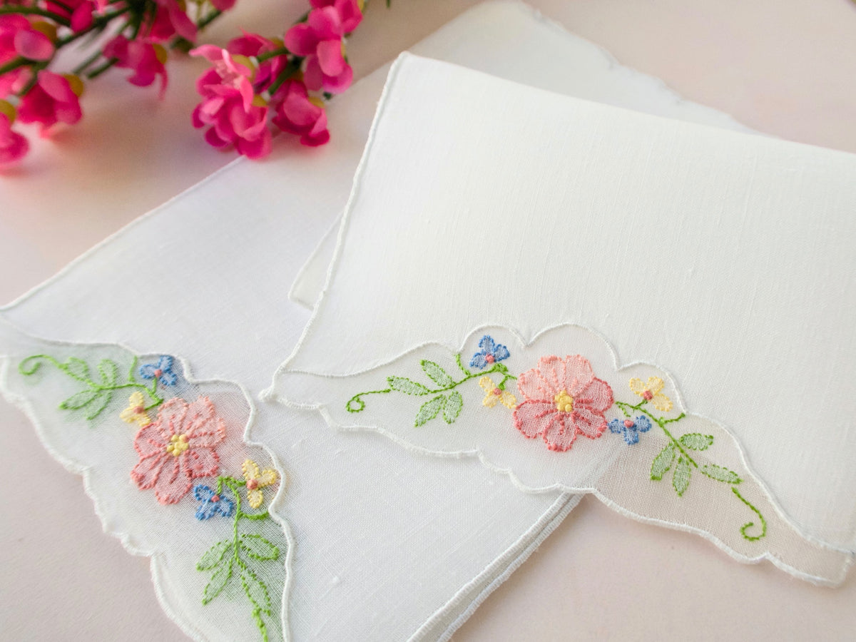 Dainty Flowers Vintage Madeira Linen Cocktail Napkins, Set of 8