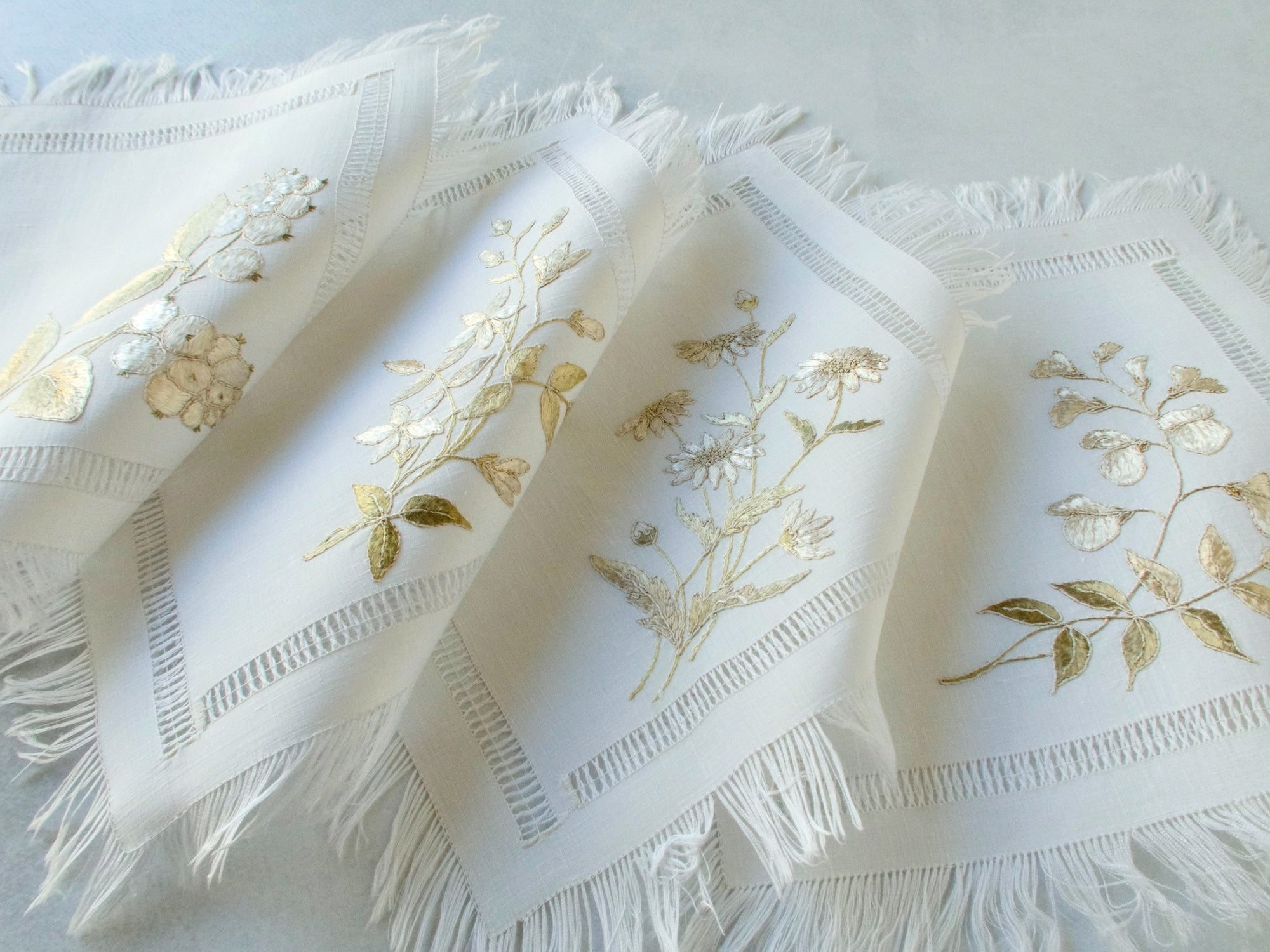 Silk Society Embroidery Cocktail Napkins, Set of 4