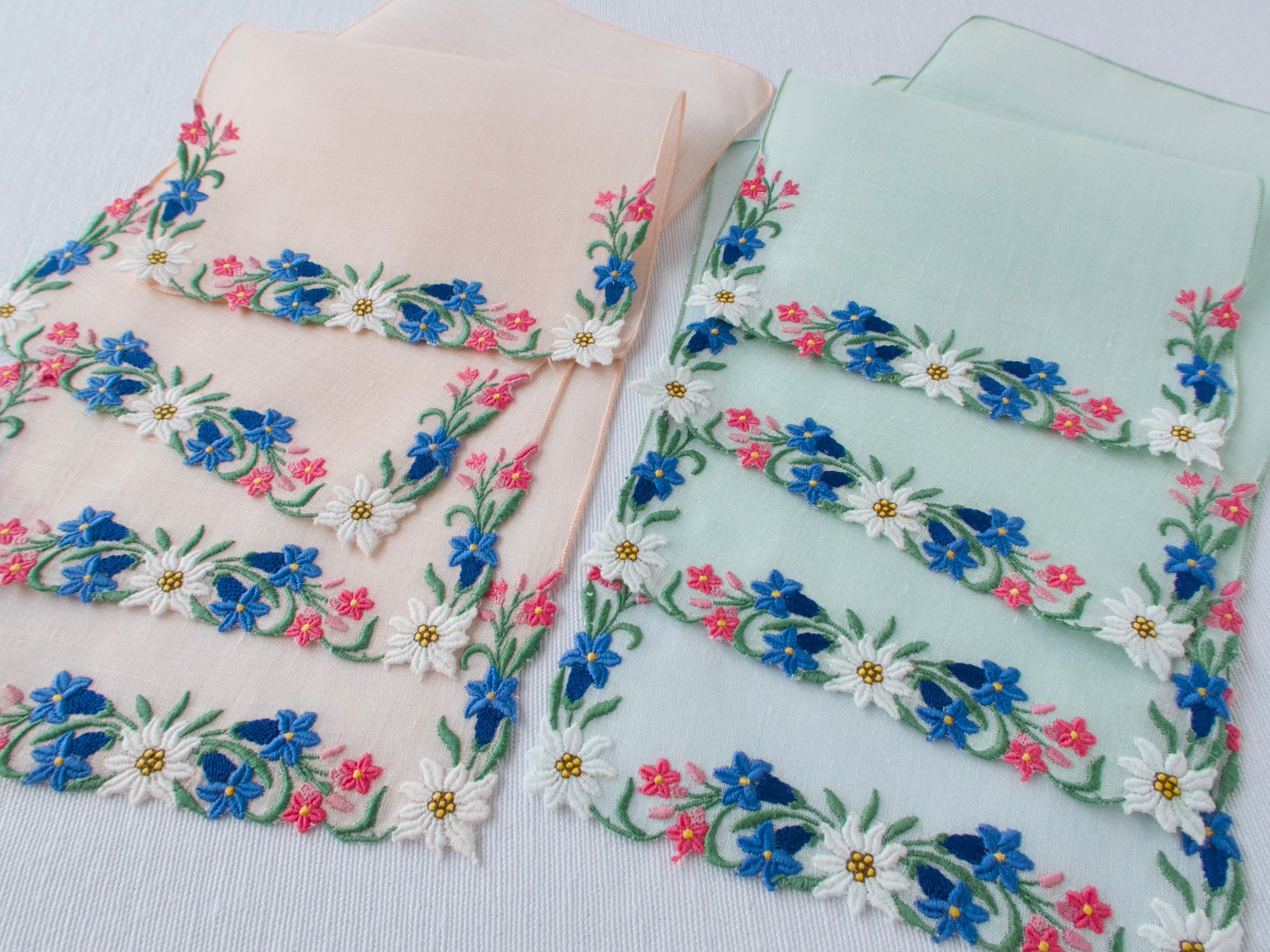 Stunning Swiss Vintage Linen Cocktail Napkins, Set of 8