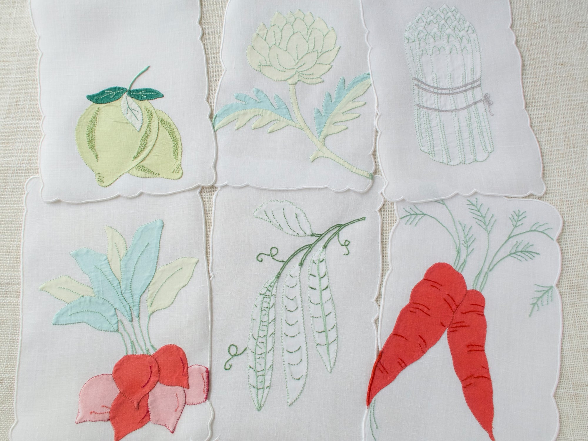 Veggies Vintage Madeira Linen Cocktail Napkins, Set of 6