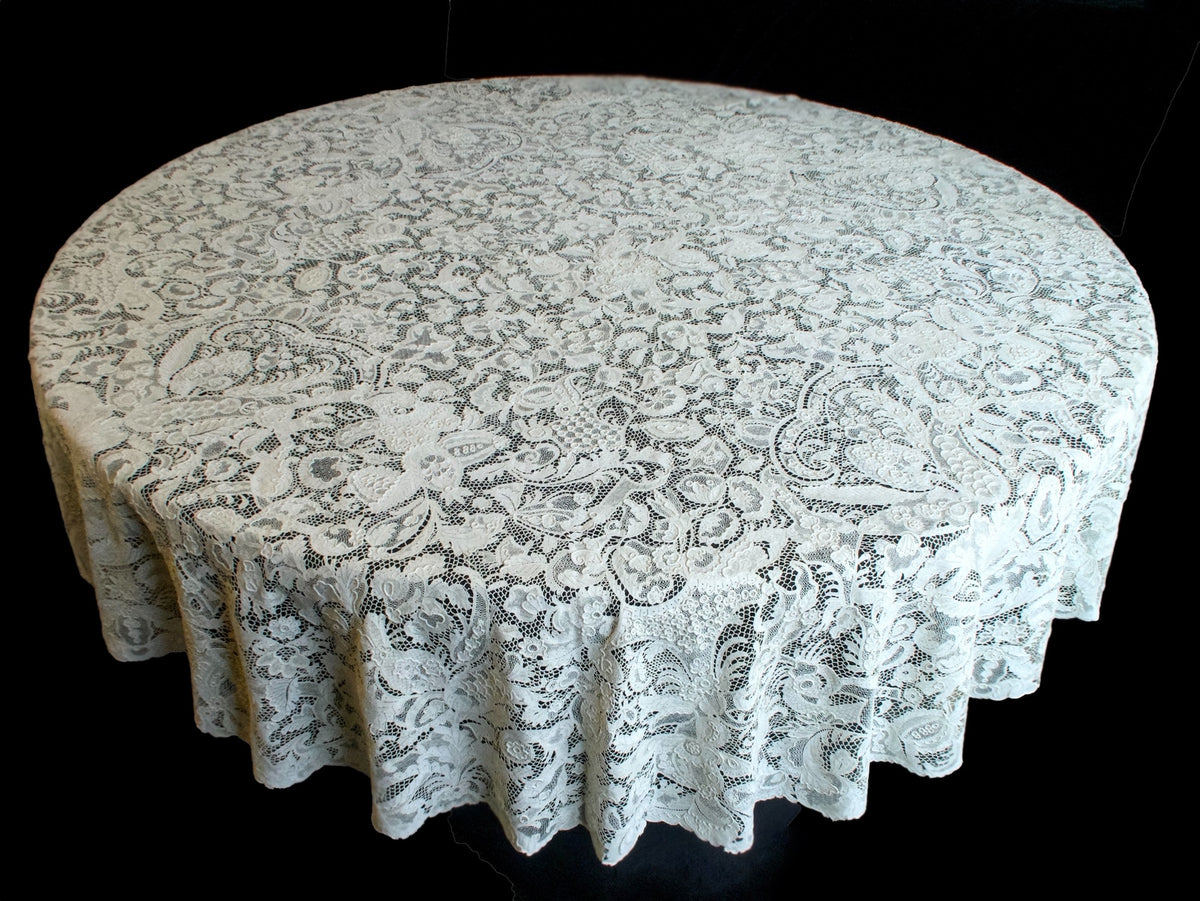 Superb Antique Italian Point Venise Round Tablecloth 66&quot;