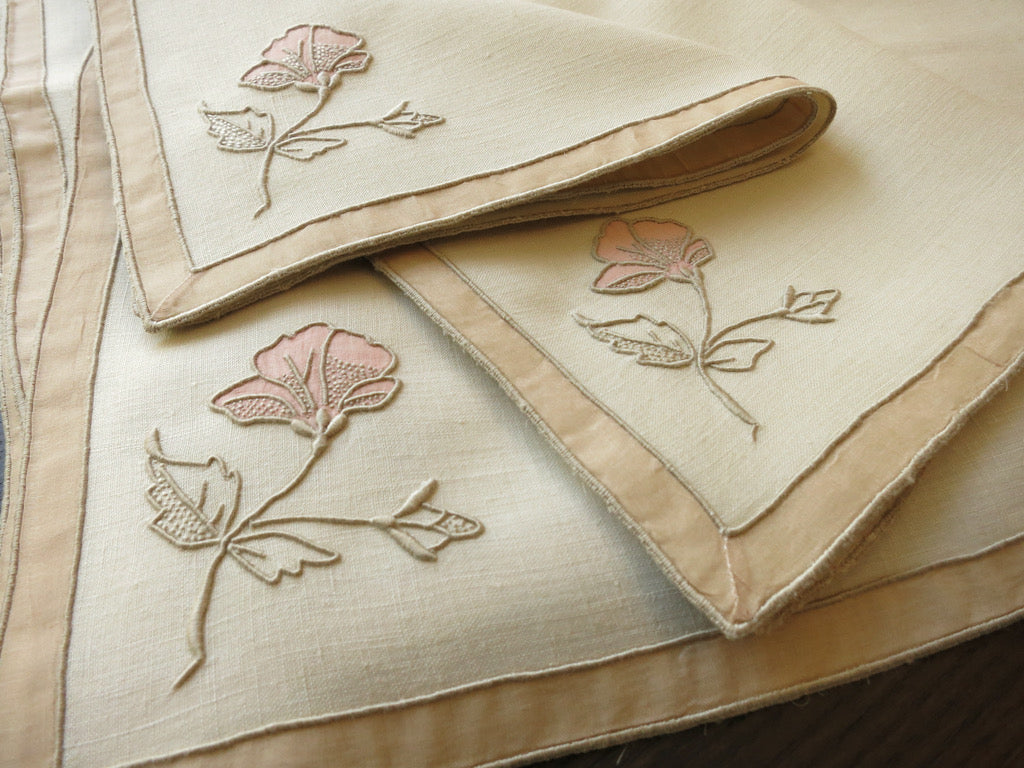 Pretty Flowers Hand Embroided on Bright Tea Towels